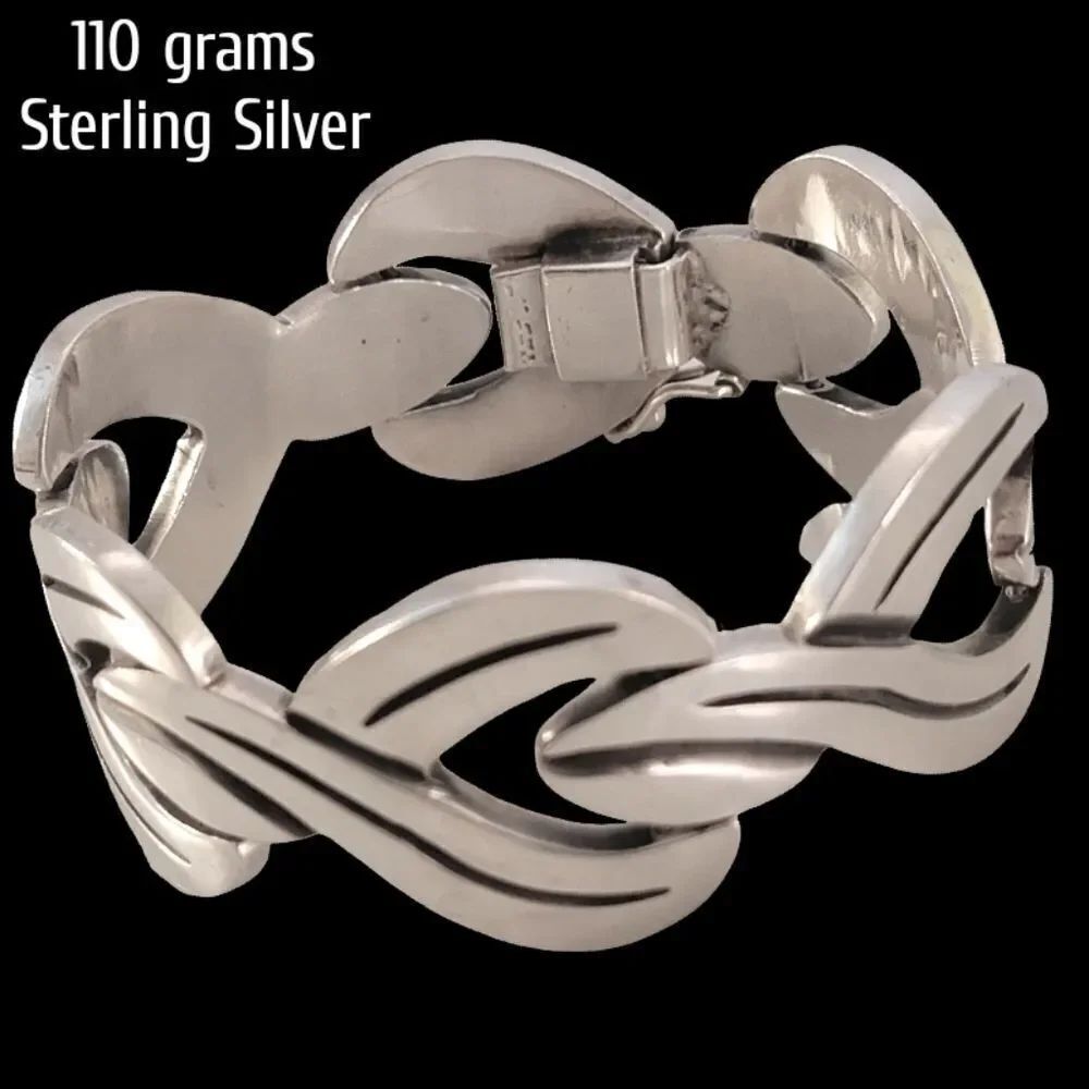 Vintage Sterling Heavy Taxco Mexico Statement Bracelet